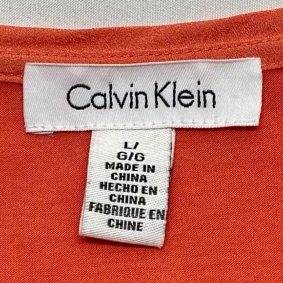 Calvin Klein Women's V-Neck Top Large Orange Multi Layer Fabric Tunic Shirt NWOT - Picture 12 of 12
